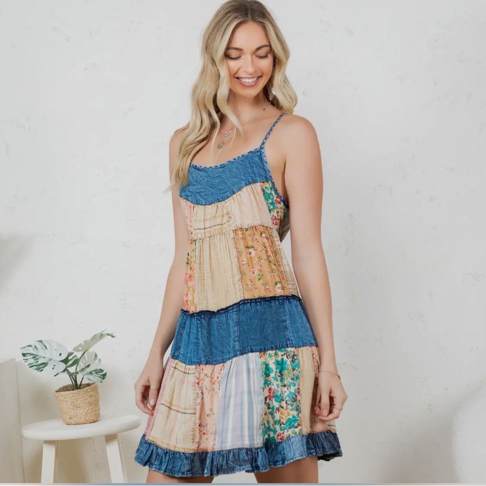 Young Thread  BabyDoll Patchwork Sleeveless Dress - Multicolor